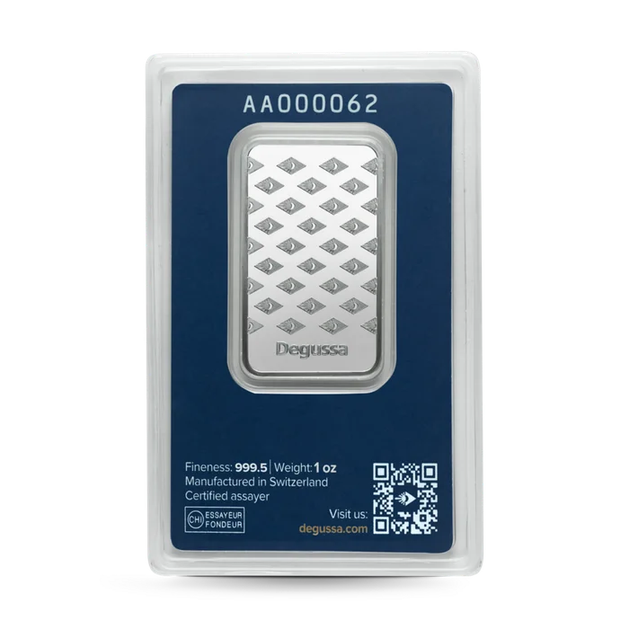 1 oz Degussa Platinbarren (geprägt)