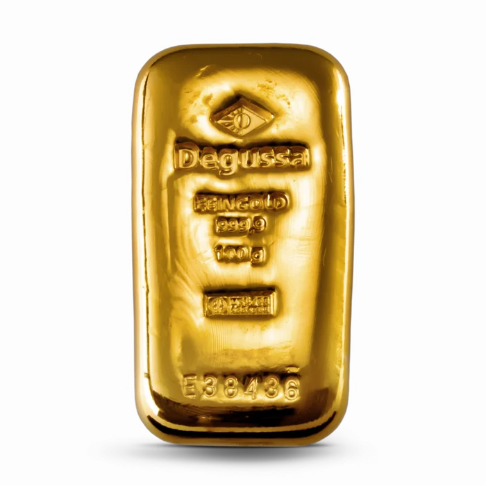 100 g Degussa Goldbarren Vintage (gegossen)