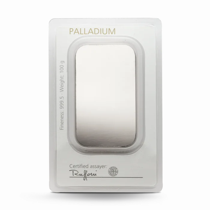 100 g Degussa Palladiumbarren (geprägt) Vintage