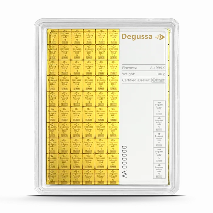 100 x 1 g Degussa Goldbarren - CombiBar® (geprägt) Vintage