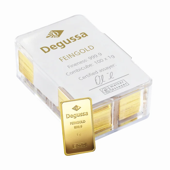 2000 x 1 g Degussa Goldbarren - Combicube® Masterbox (geprägt)