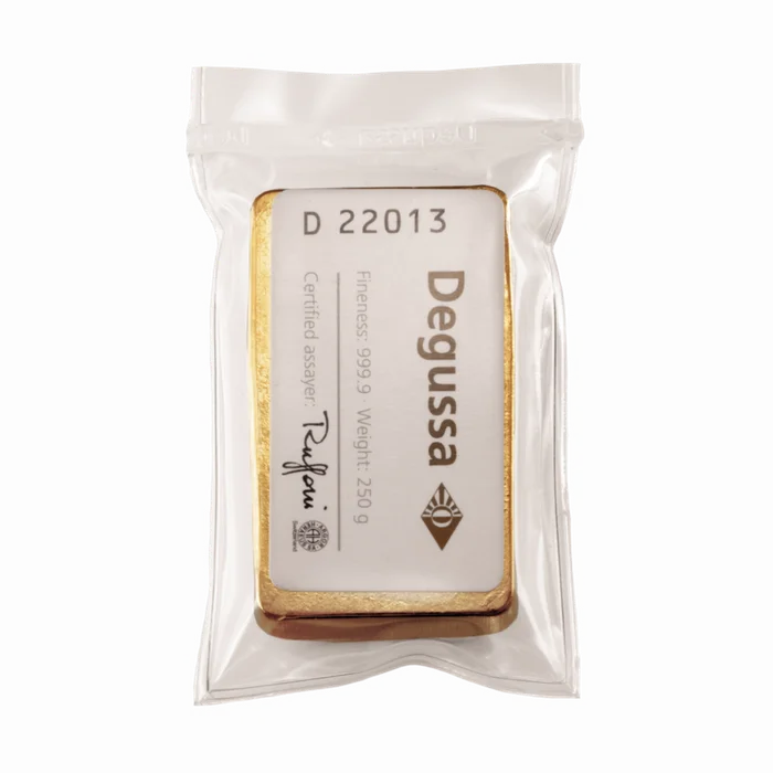 250 g Degussa Goldbarren Vintage (gegossen)