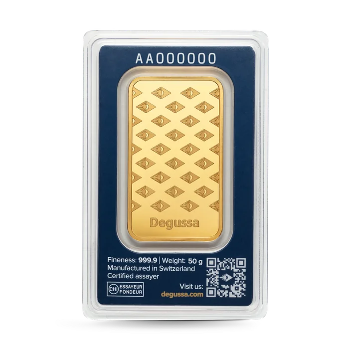 50 g Degussa Goldbarren (geprägt)