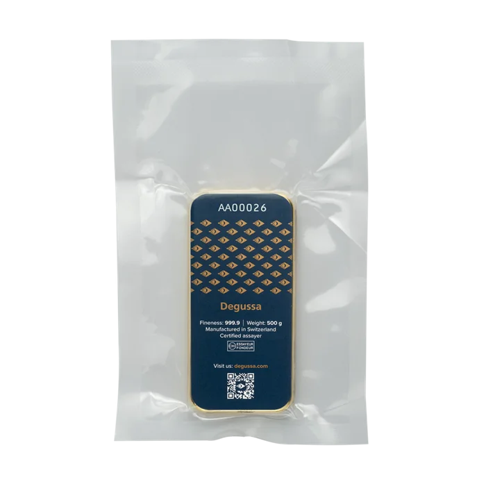 500 g Degussa Goldbarren (gegossen)
